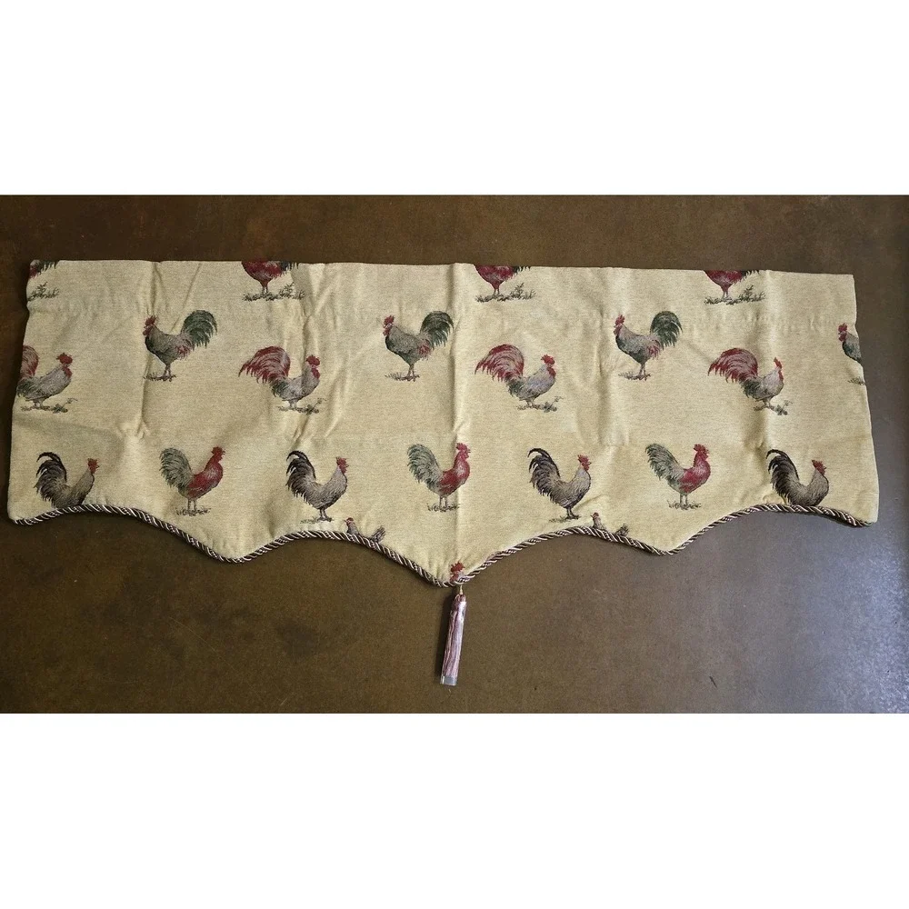 Phinney Home Collection Rooster Tapestry Scalloped Valance 50x20 Multi Color NEW